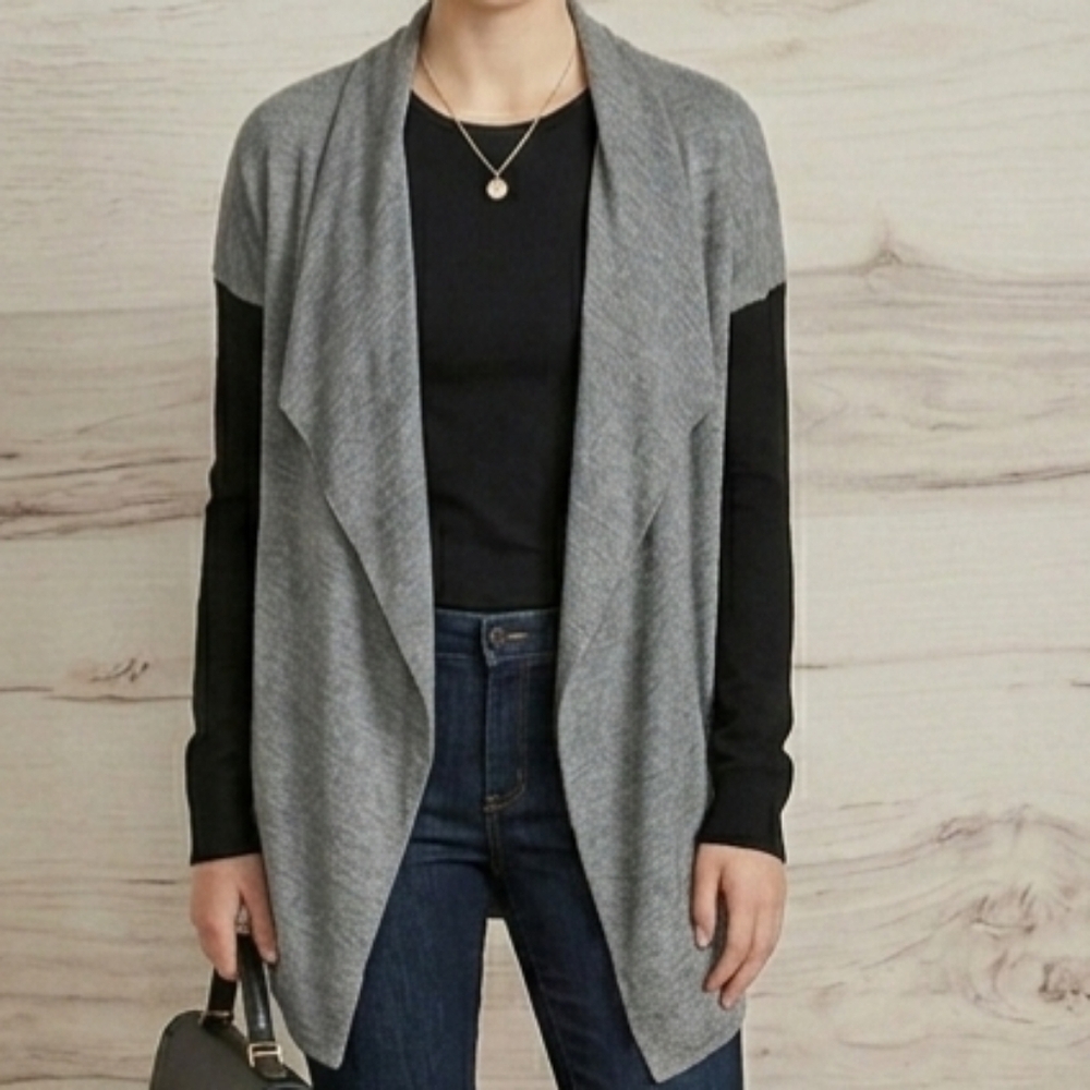 Apt. 9 Grey & Black Colorblock Open Front Cardigan Sweater Women's Small